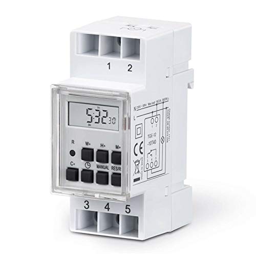 Digitale Zeitschaltuhr für Hutschiene | Einbau in Zählerschrank Schaltschrank Schalttafeln | 3600W | LCD Display | Wochenzeitschaltuhr Zeitschalter Schaltuhr Timer | Weiß von PerfectHD