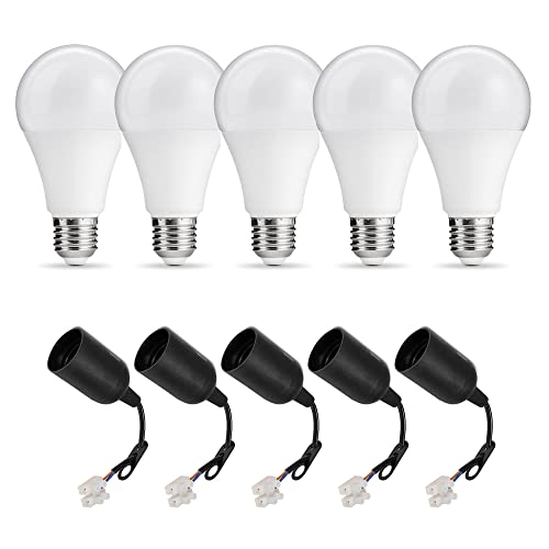 PerfectHD 5x Baufassung Set | E27 | LED Birne 15W | 1250 Lumen 4000K | Renovierfassung Lampenfassung Baustellenfassung | 11 cm Anschlussleitung | inkl. Aufhänger | 5 Stück von PerfectHD