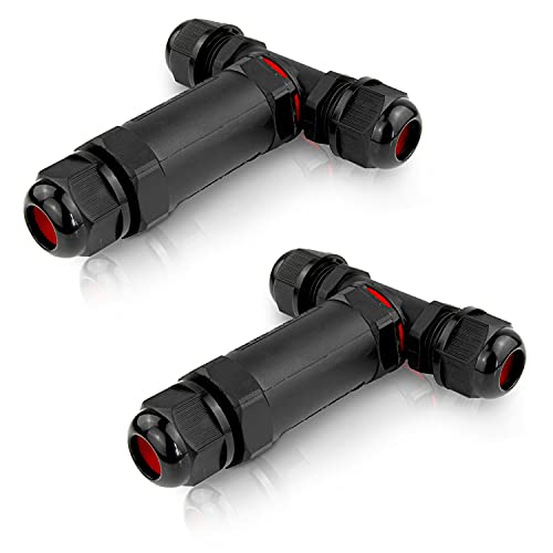 PerfectHD Outdoor Kabelverbinder - T-Kabel-Verbinder - T-Stück - Abzweigdose außen wasserdicht - 2er-Set - schwarz - 8 Varianten von PerfectHD