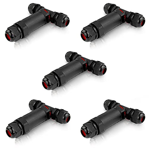 PerfectHD Outdoor Kabelverbinder - T-Kabel-Verbinder - T-Stück - Abzweigdose außen wasserdicht - 5er-Set - schwarz - 8 Varianten von PerfectHD