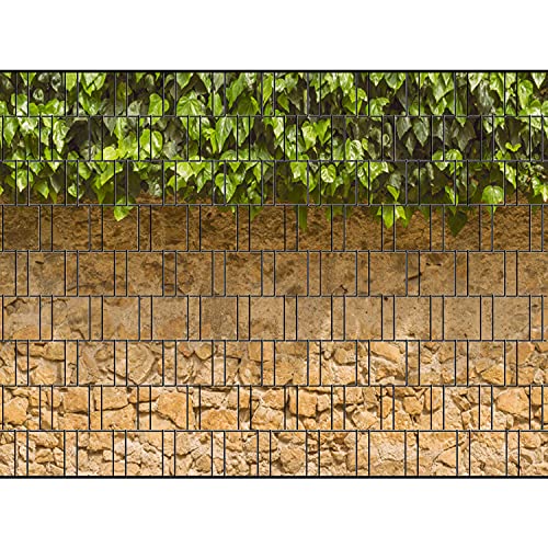 PerfectHD Zaunsichtschutz - Motiv Efeu und Mauer - Sichtschutz für den Garten - 2,50 x 1,80 x 0,19 m - 9 Streifen - 30 Varianten von PerfectHD