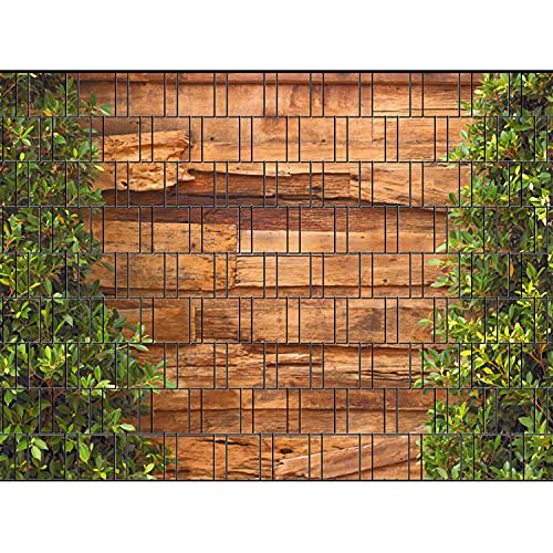 PerfectHD Zaunsichtschutz - Motiv Holz und Lorbeer - Sichtschutz für den Garten - 2,50 x 1,80 x 0,19 m - 9 Streifen - 30 Varianten von PerfectHD