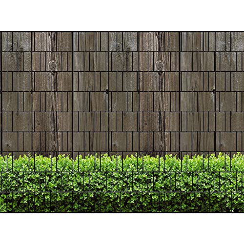 PerfectHD Zaunsichtschutz - Motiv Holzwand und Buxus - Sichtschutz für den Garten - 2,50 x 1,80 x 0,19 m - 9 Streifen - 30 Varianten von PerfectHD