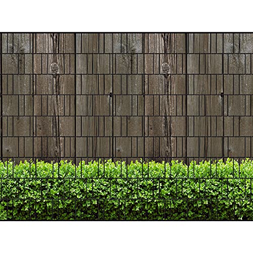 PerfectHD Zaunsichtschutz - Motiv Holzwand und Buxus - Sichtschutz für den Garten - 2,50 x 1,80 x 0,19 m - 9 Streifen - 30 Varianten von PerfectHD