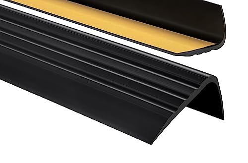 PerfectPVC PVC Treppenkantenprofil selbstklebend 65x40mm 0,80m Antirutsch-Profil Treppenprofile Kantenschutz Winkelprofil aus Kunststoff für Treppenstufen Treppen Schwarz von PerfectPVC