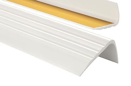 PerfectPVC PVC Treppenkantenprofil selbstklebend 65x40mm 0,90m Antirutsch-Profil Treppenprofile Kantenschutz Winkelprofil aus Kunststoff für Treppenstufen Treppen Weiß von PerfectPVC