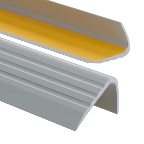 PerfectPVC PVC Treppenkantenprofil selbstklebend 65x40mm 1,00m Antirutsch-Profil Treppenprofile Kantenschutz Winkelprofil aus Kunststoff für Treppenstufen Treppen Grau von PerfectPVC