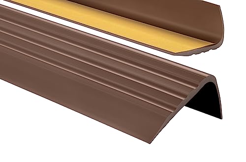 PerfectPVC PVC Treppenkantenprofil selbstklebend 65x40mm 1,65m Antirutsch-Profil Treppenprofile Kantenschutz Winkelprofil aus Kunststoff für Treppenstufen Treppen Braun von PerfectPVC