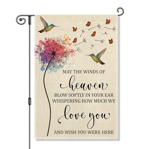 Perfectinsoy May the Winds of Heaven Blow Softly and Whisper Our Love Pusteblume Gartenflagge, Kolibri-Gedenkdekoration von Perfectinsoy