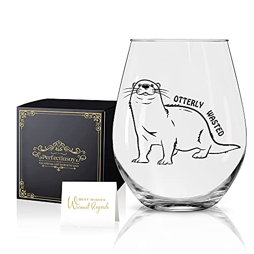 Perfectinsoy Otterly Wasted Süßes Weinglas ohne Stiel mit Geschenk-Box, Otter-Weinglas, Geschenk für Otter-Liebhaber, Geschenke für Otter von Perfectinsoy
