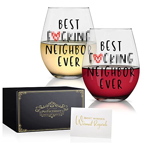 Perfectinsoy Weinglas mit Aufschrift "Best Neighbor Ever", lustiges Geschenk für Nachbarn, Einweihungsgeschenk für Nachbarn, Neuheimbesitzer, Freunde, Frauen, Social Distancing Geschenk von Perfectinsoy