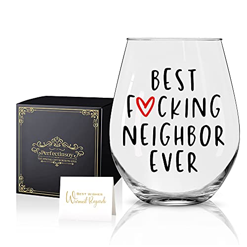 Perfectinsoy Weinglas mit Aufschrift "Best Neighbor Ever" mit Geschenkbox, lustiges Nachbar-Weinglas, Einweihungsgeschenk für Nachbarn, Neuheim, Freunde, Frauen, Social Distancing Geschenk von Perfectinsoy
