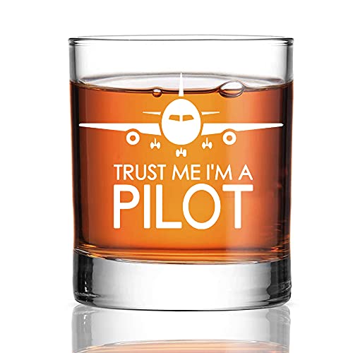 Perfectinsoy Whiskeyglas mit Aufschrift "Trust me I'm a Pilot", Piloten-Whiskey-Glas, Piloten, Ruhestand, Flugbegleiter, Hubschrauber, Luftfahrtfluggesellschaft, Geschenke für Kollegen von Perfectinsoy