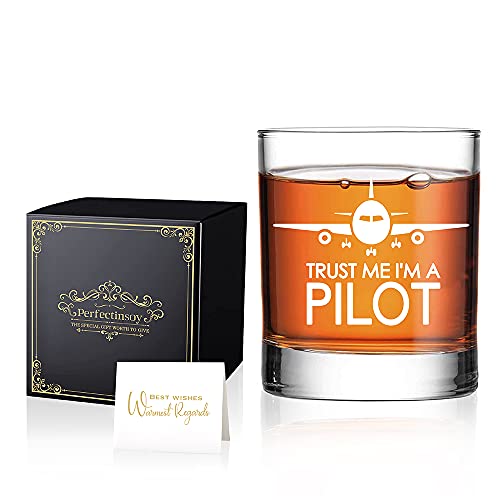 Perfectinsoy Whiskeyglas mit Aufschrift "Trust me I'm a Pilot", mit Geschenk-Box, Piloten-Whiskey-Glas, Piloten, Ruhestand, Flugbegleiter, Hubschrauber, Air Max, Geschenke für Kollegen von Perfectinsoy