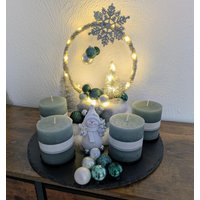 Adventskranz Auf Schieferplatte, Mit Loop & Led-Lichterkette - 4 Kerzen in Petrol Einzigartig- Wunderschön Advent Weihnachten Deko von PerfektUnperfektdeko