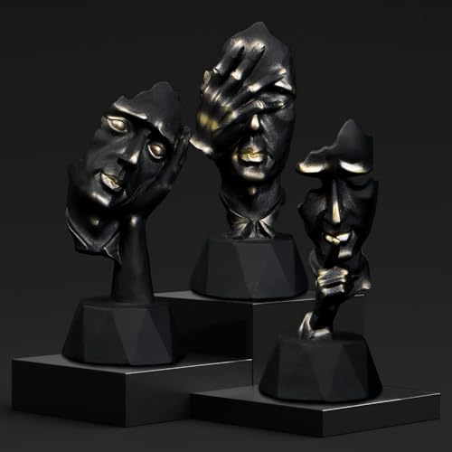 Schweigen ist Gold Skulptur und mehr: Deko für Schlafzimmer mit einem eleganten 3er Set Skulpturen, ideal für Bücherregal und Wohnzimmer (Schwarz) von Perfekto24