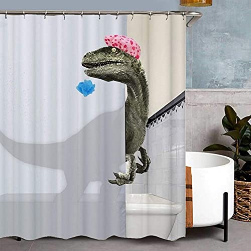 Perfit Duschvorhang Dinosauriermuster 180x180cm mit 12 Duschvorhängeringen , Anti-Schimmel Wasserdicht Waschbar Duschvorhang von Perfit