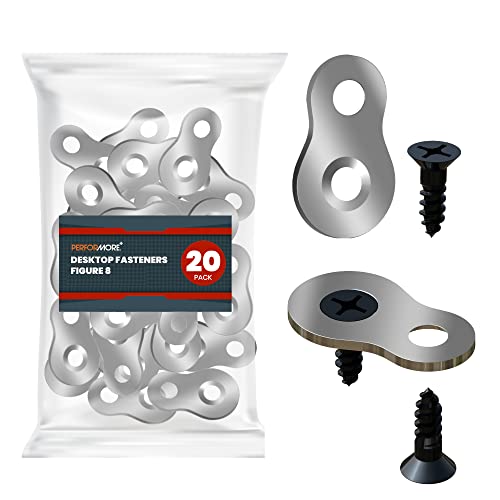Performore 20 Stück Figur-8-förmige Stahl-Schreibtisch-Befestigungs-Clips, robuste Figuren-8-Verschlüsse, Tischplattenverbinder oder Schreibtischbefestigungsclip, massiver Stahl mit Nickelschrauben von Performore