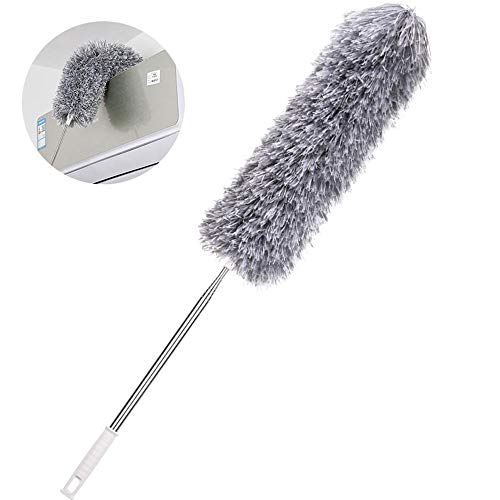 Perfuw Dehnbarer Staubwedel Duster Mit Edelstahl Teleskop Stange, Waschbar Mikrofasern Staubwischer Staubbesen Mit Verbiegbare Eckbesen, Entfernt Mühelos Staub Und Spinnweben, Extra Lang 76-282cm von Perfuw
