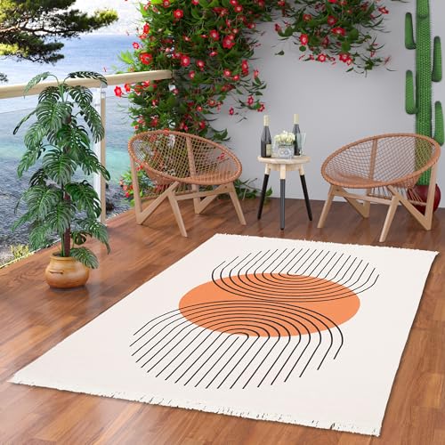 Designer Teppich Beidseitig Flachgewebe Ethno Kelim Creme Terrakotta Circle, Teppich Läufer, Teppich Pflegeleicht und Waschbar in 5 Größen von Pergamon