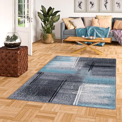 Designer Teppich Modern Wohnzimmer Schlafzimmer Esszimmer Kurzflor Brilliant Schwarz Blau Verlauf von Pergamon