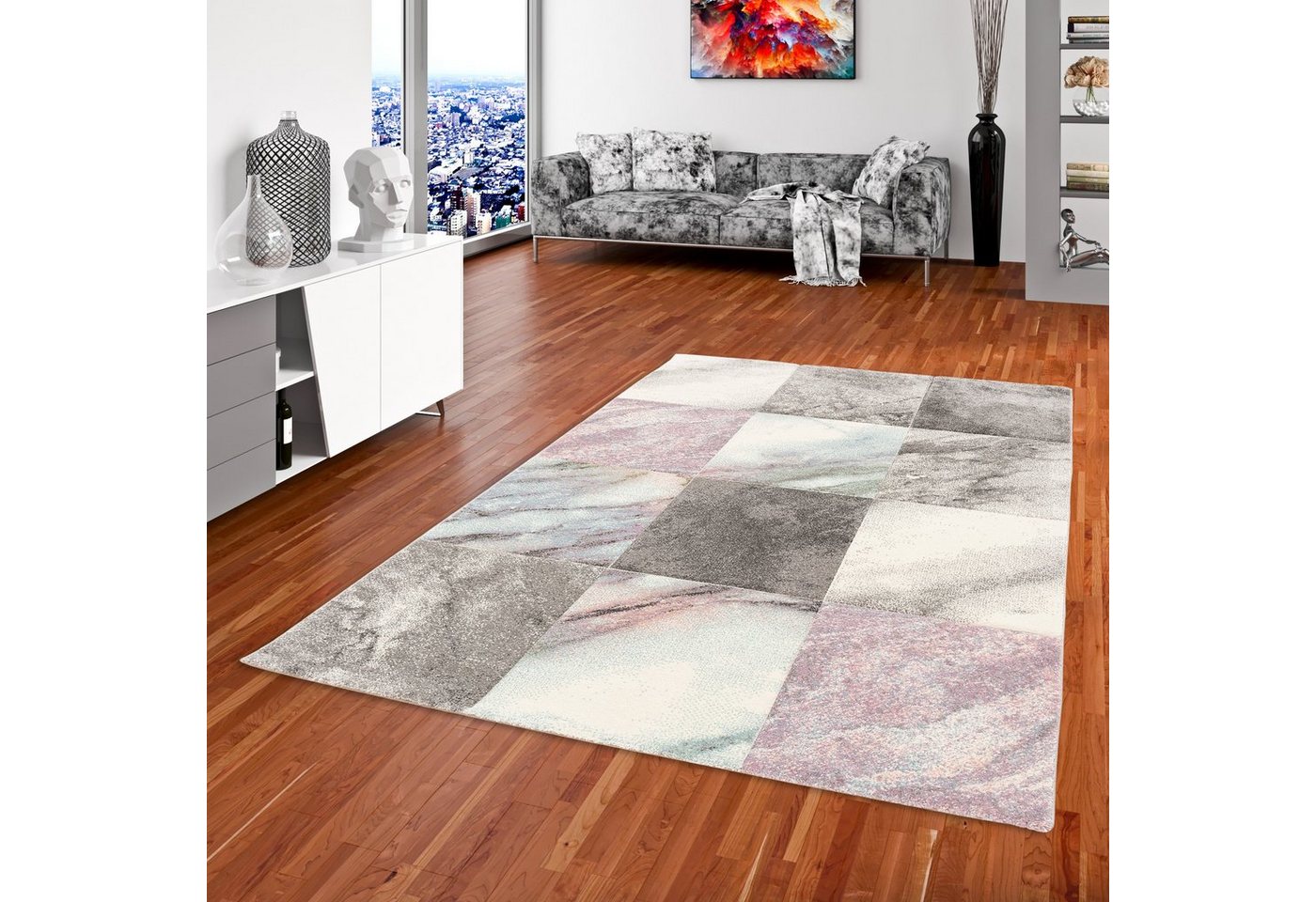 Designteppich Designer Teppich Maui Pastell Marmor Optik, Pergamon, Rechteckig, Höhe: 13 mm von Pergamon