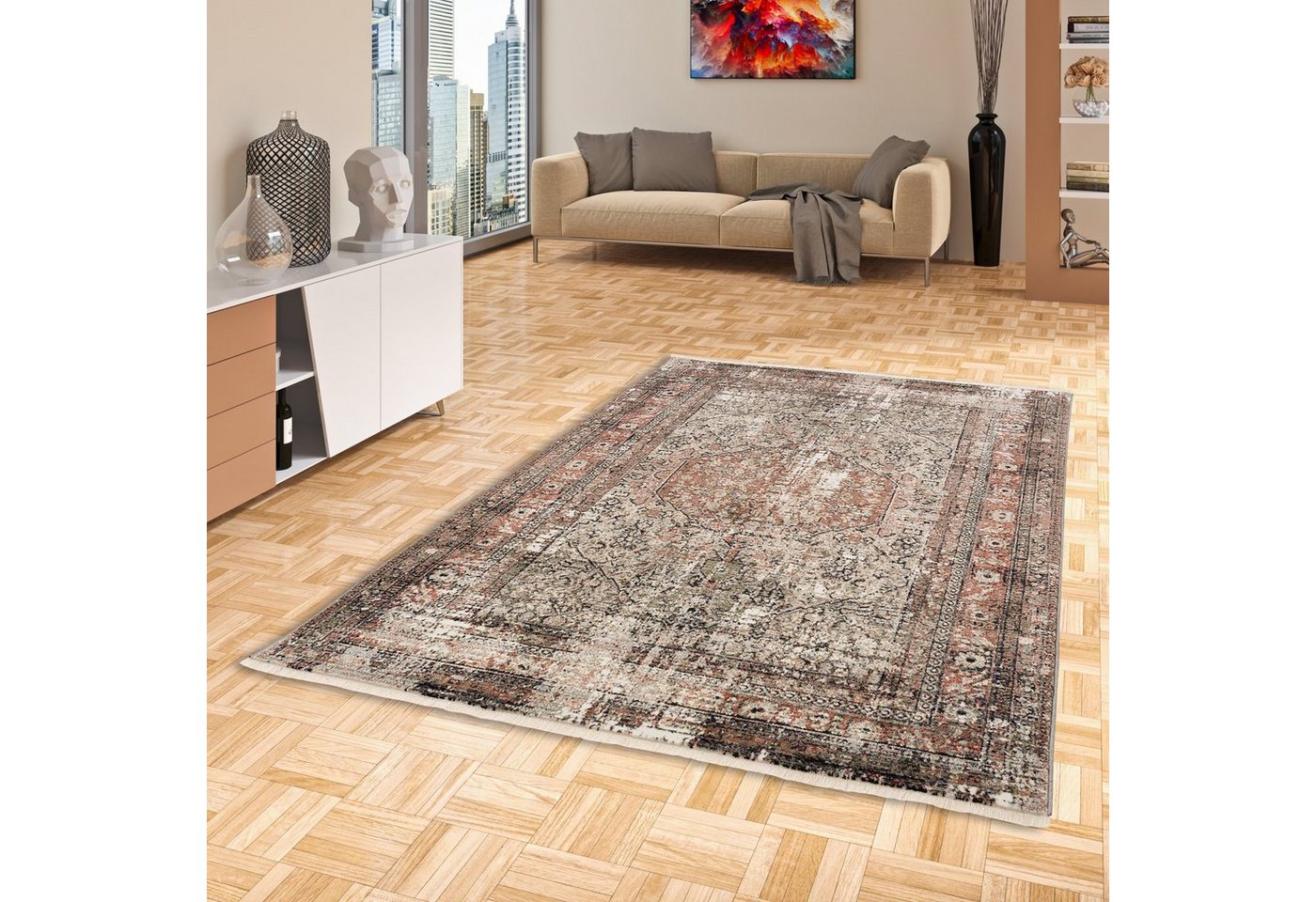 Designteppich Designer Teppich Nia Vintage Orient Bordüre, Pergamon, Rechteckig, Höhe: 13 mm von Pergamon