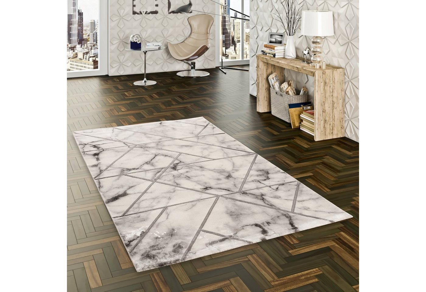 Designteppich Luxus Designer Teppich Carrara Marmor Optik Trend, Pergamon, Rechteckig, Höhe: 15 mm von Pergamon