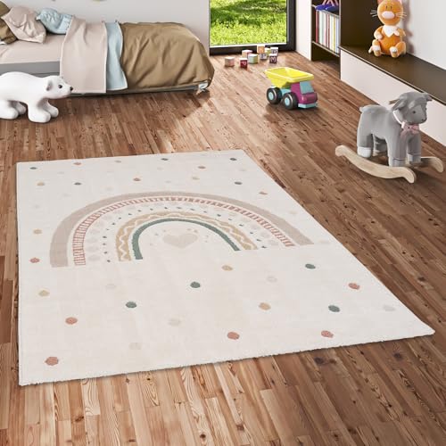 Happy Kids Kinderteppich Rainbow Creme - Weich, Strapazierfähig & Schadstoffgeprüft - Hoch-Tief-Struktur, 100% Polypropylen, Pflegeleicht, rutschfest - Perfekt für Kinderzimmer von Pergamon