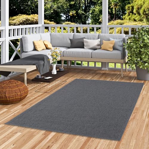In & Outdoor Flachgewebe Sisaloptik Natur, Terrasse und Balkon Teppich Marbella Anthrazit Bordüre in 5 Größen von Pergamon