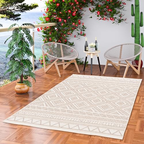 In & Outdoor Flachgewebe Sisaloptik Natur, Terrasse und Balkon Teppich Ottawa Ethno Beige in 5 Größen von Pergamon
