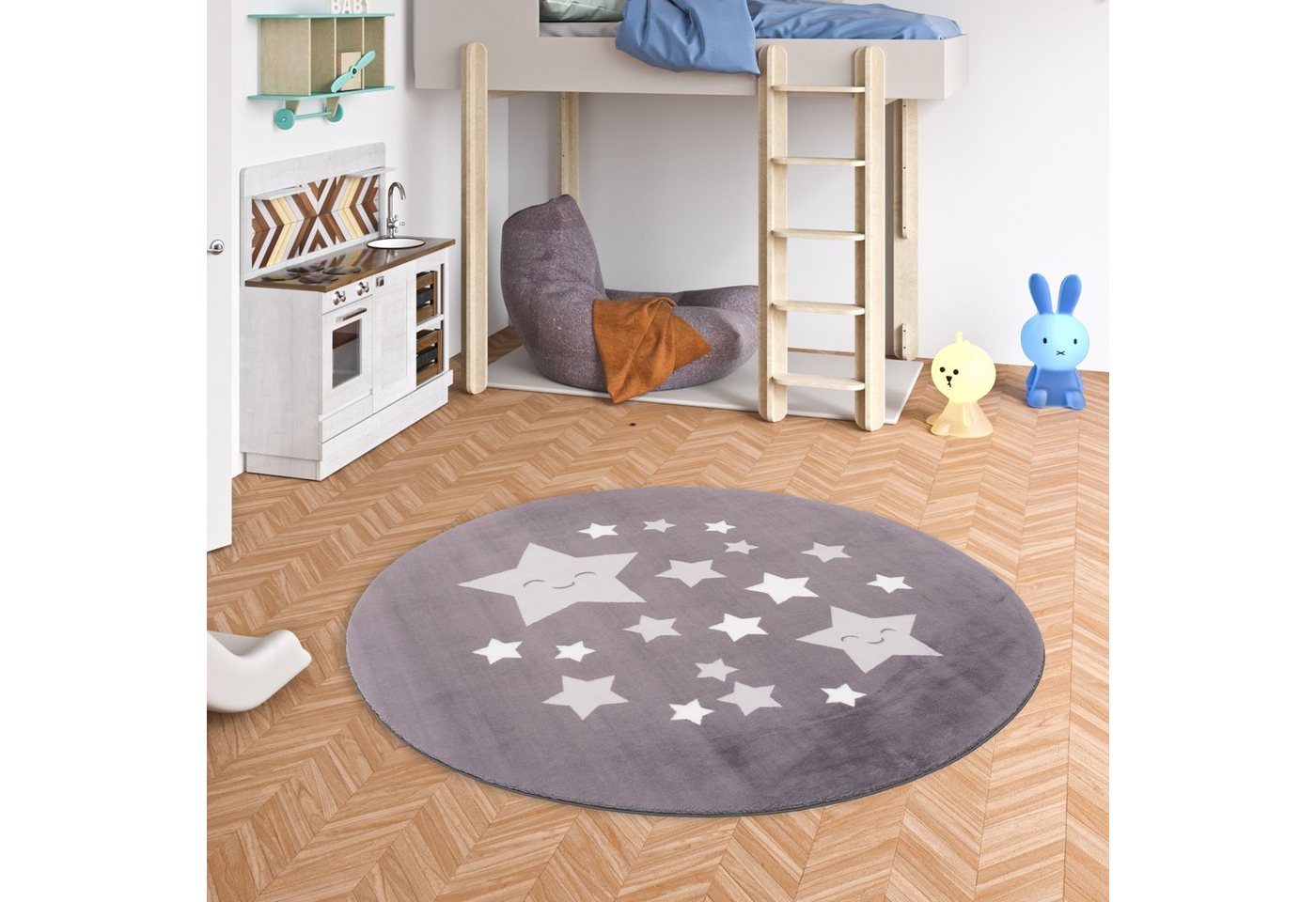 Kinderteppich Super Soft Fellteppich Pearl Kids Sterne Rund, Pergamon, Rund, Höhe: 19 mm von Pergamon