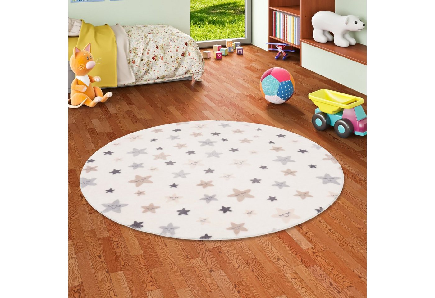 Kinderteppich Super Soft Fellteppich Pearl Kids Sterne Rund, Pergamon, Rund, Höhe: 19 mm von Pergamon