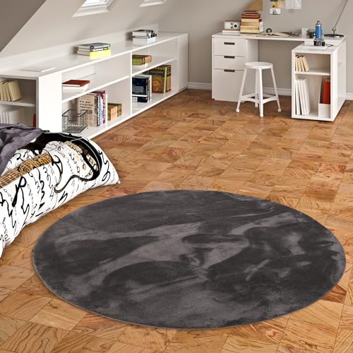 Kunstfaser Teppich Kinder und Jugend Super Soft Fellteppich Pearl Kids Anthrazit Rund in 3 Größen von Pergamon