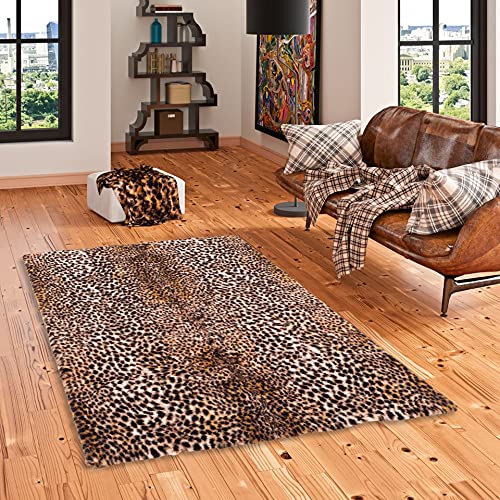 Kunstfaser Teppich Wohnzimmer Luxus Super Soft Fellteppich Pearl Leopard Beige Braun in 5 Größen von Pergamon