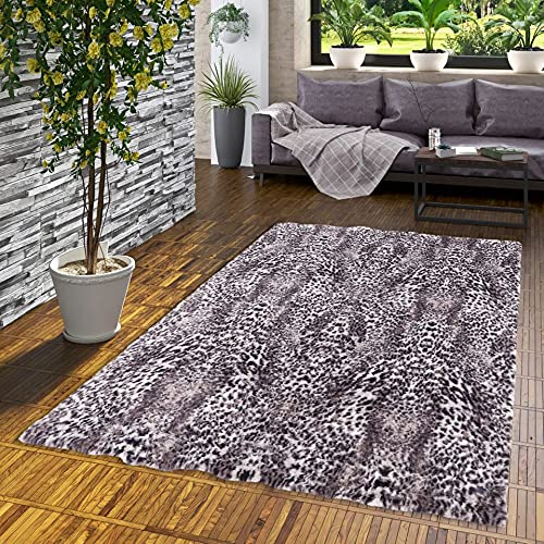 Kunstfaser Teppich Wohnzimmer Luxus Super Soft Fellteppich Pearl Leopard Schwarz Weiss in 5 Größen von Pergamon