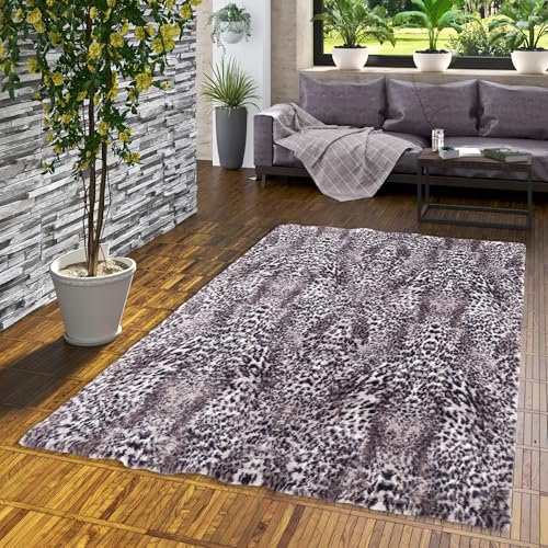 Kunstfaser Teppich Wohnzimmer Luxus Super Soft Fellteppich Pearl Leopard Schwarz Weiss in 5 Größen von Pergamon