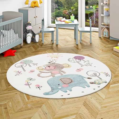 Pergamon Kinder Teppich Maui Kids Lustige Tiere Creme Bunt Rund in 2 Größen von Pergamon