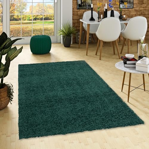 Moderner Wohnzimmer Hochflor Langflor Shaggy Teppich Fluffy Petrol von Pergamon