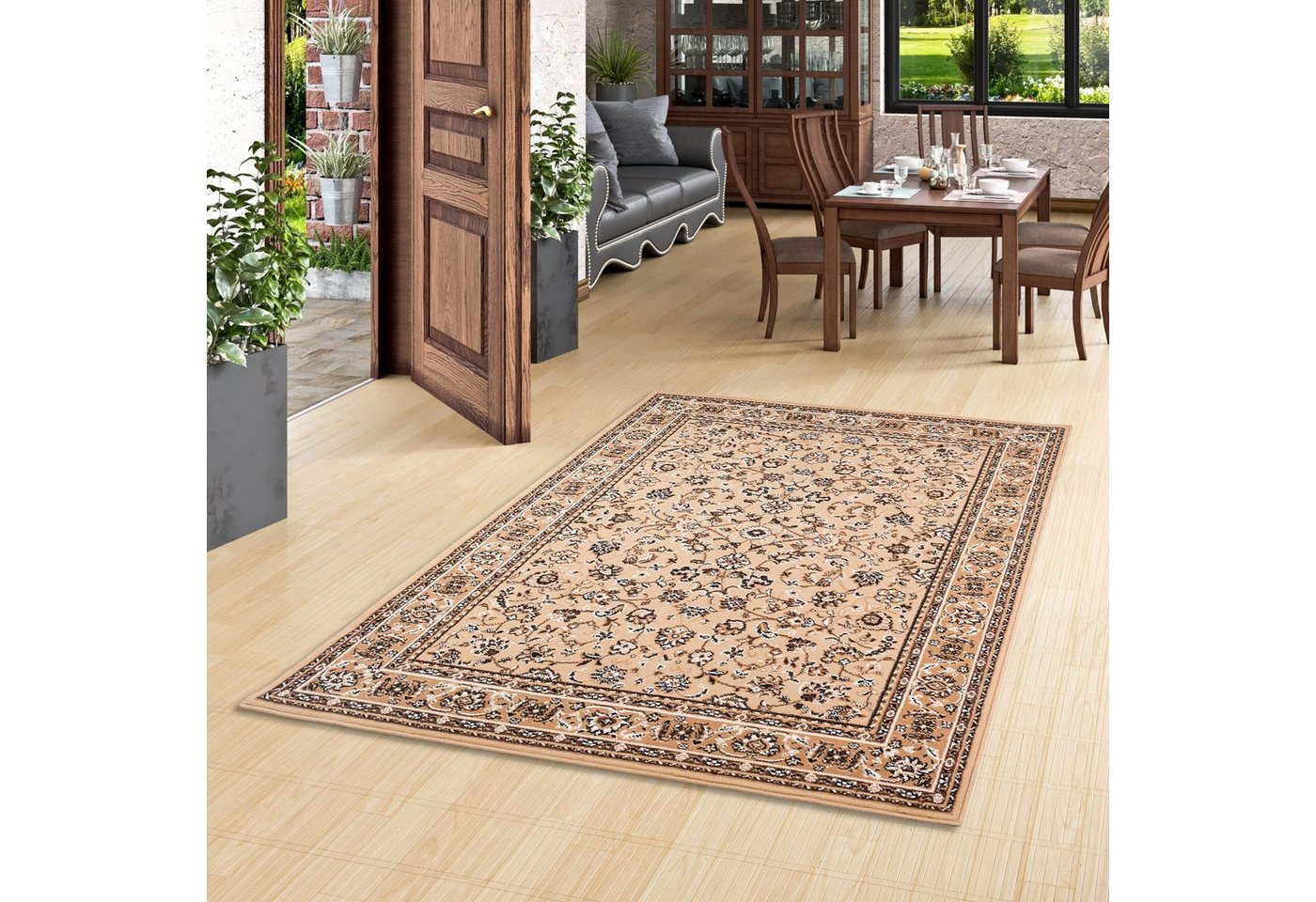 Orientteppich Orient Teppich Trendline Beige Bordüre, Pergamon, Rechteckig, Höhe: 8 mm von Pergamon