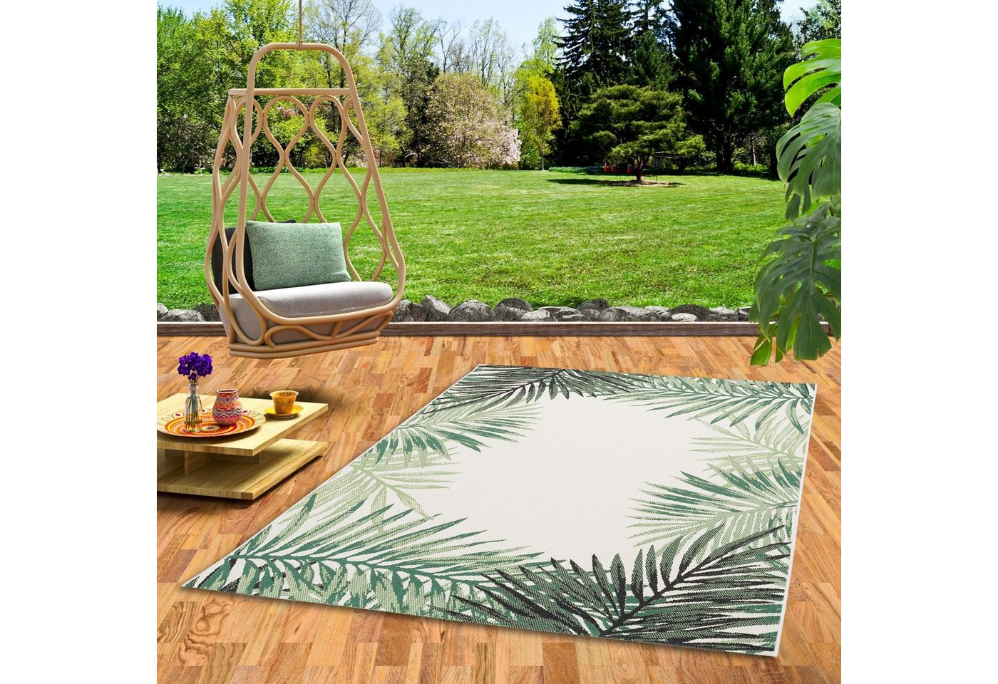 Outdoorteppich In- und Outdoor Teppich Carpetto Blätter Bordüre, Pergamon, Rechteckig, Höhe: 6 mm von Pergamon