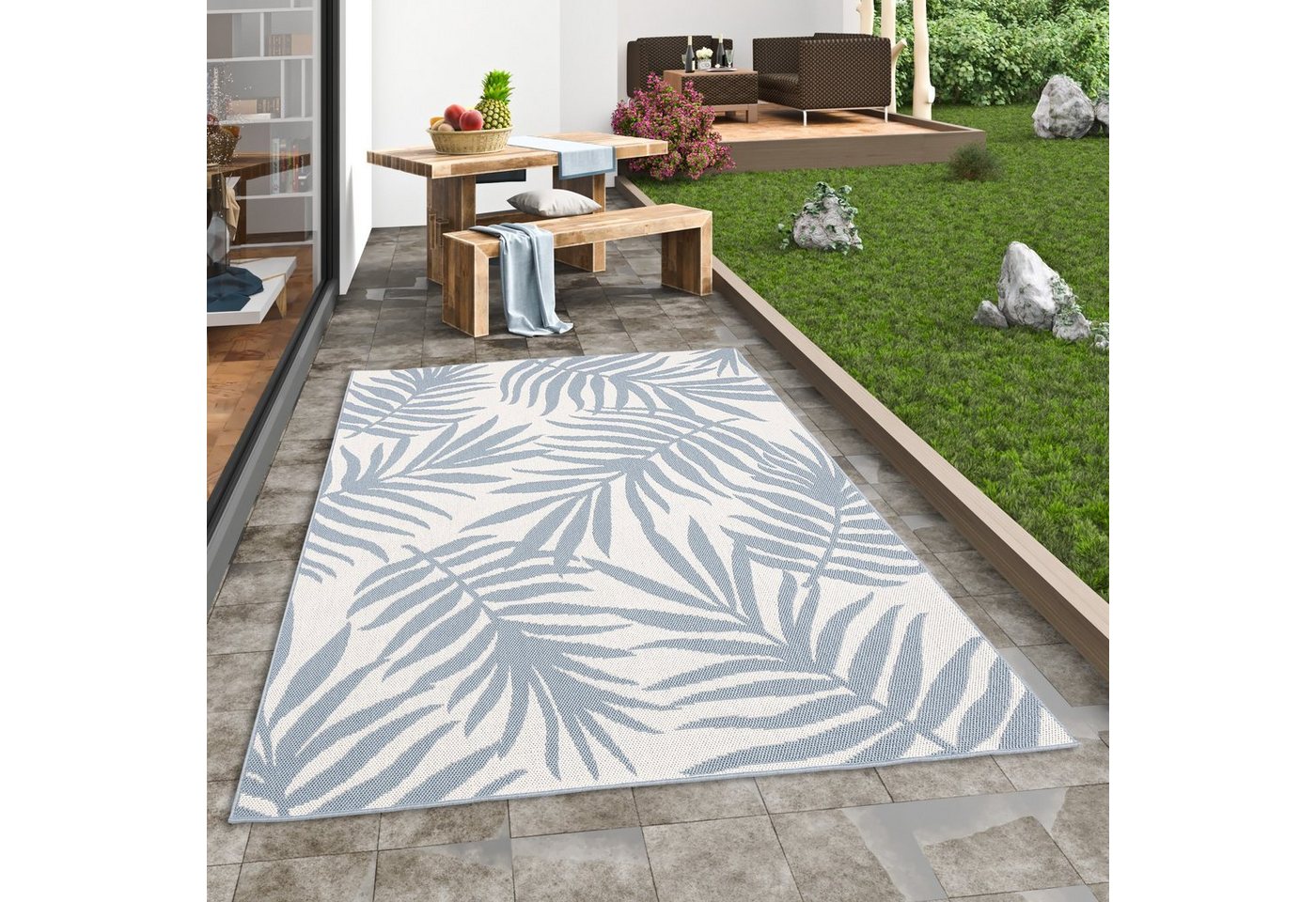 Outdoorteppich In & Outdoor Teppich Flachgewebe Marbella Blätter, Pergamon, Rechteckig, Höhe: 4 mm von Pergamon