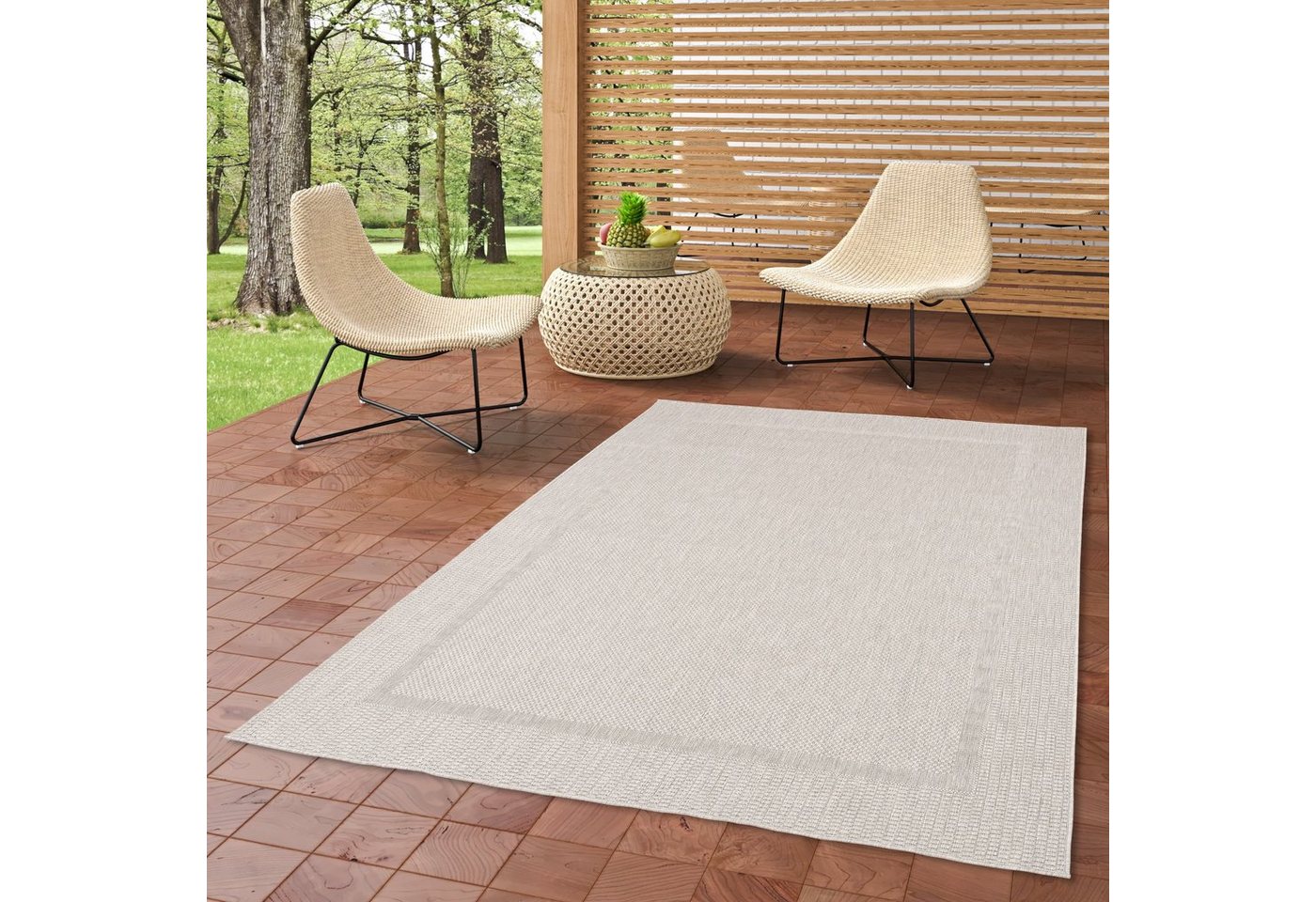 Outdoorteppich In & Outdoor Teppich Natur Valencia Bordüre, Pergamon, Rechteckig, Höhe: 4 mm von Pergamon