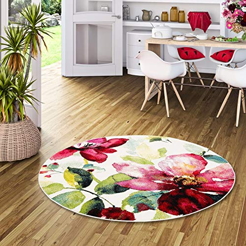 Pergamon Designer Teppich Brilliant Rosa Blumen Rund in 3 Größen von Pergamon