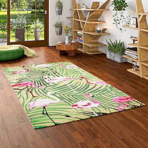 Pergamon Designer Teppich Faro Flamingos Grün in 5 Größen von Pergamon