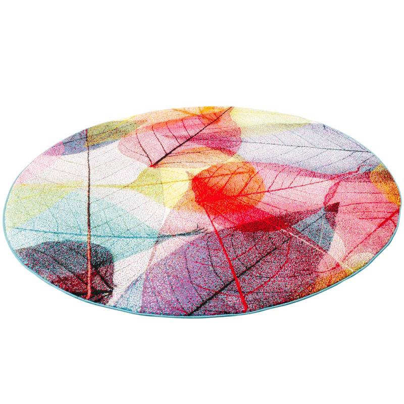 Pergamon Designer Teppich Faro Tropical Bunte Blätter Bunt 160cm Rund von Pergamon