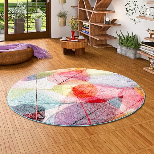 Pergamon Designer Teppich Faro Tropical Bunte Blätter Rund in 3 Größen von Pergamon