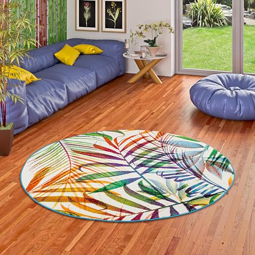 Pergamon Designer Teppich Faro Tropical Bunte Zweige Rund in 3 Größen von Pergamon