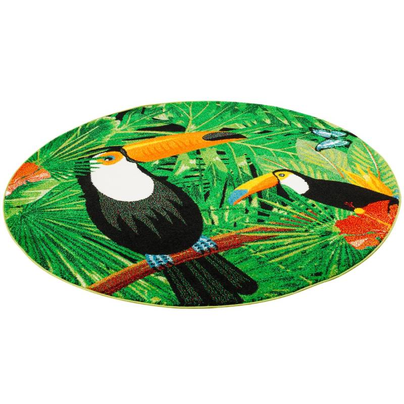 Pergamon Designer Teppich Faro Tropical Tukan Grün 160cm Rund von Pergamon