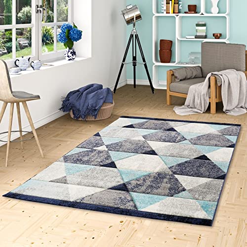 Pergamon Designer Teppich Kurzflor Maui Modern Rauten Grau Blau in 5 Größen von Pergamon